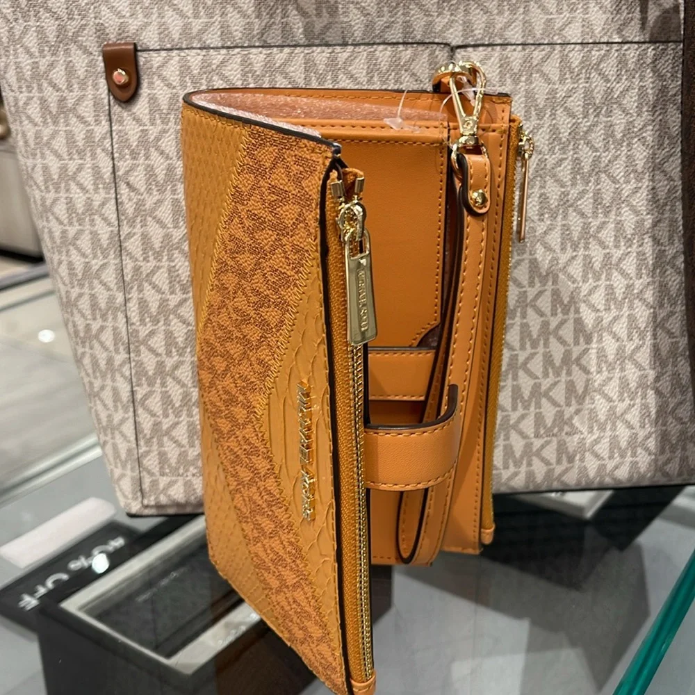 MICHAEL KORS JST LG DOUBLE ZIP WRISTLET WALLET PHONE HOLDER Cider Multi NWT